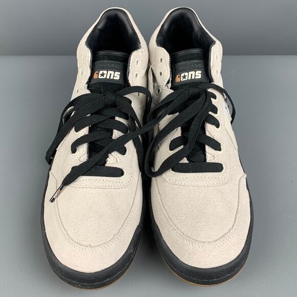 CONVERSE Size 10 Cream Black Mixed Materials Leather Sneakers - Picture 4 of 10